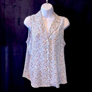 Who What Wear Sleeveless Floral Pattern Button Front Blouse Size Medium